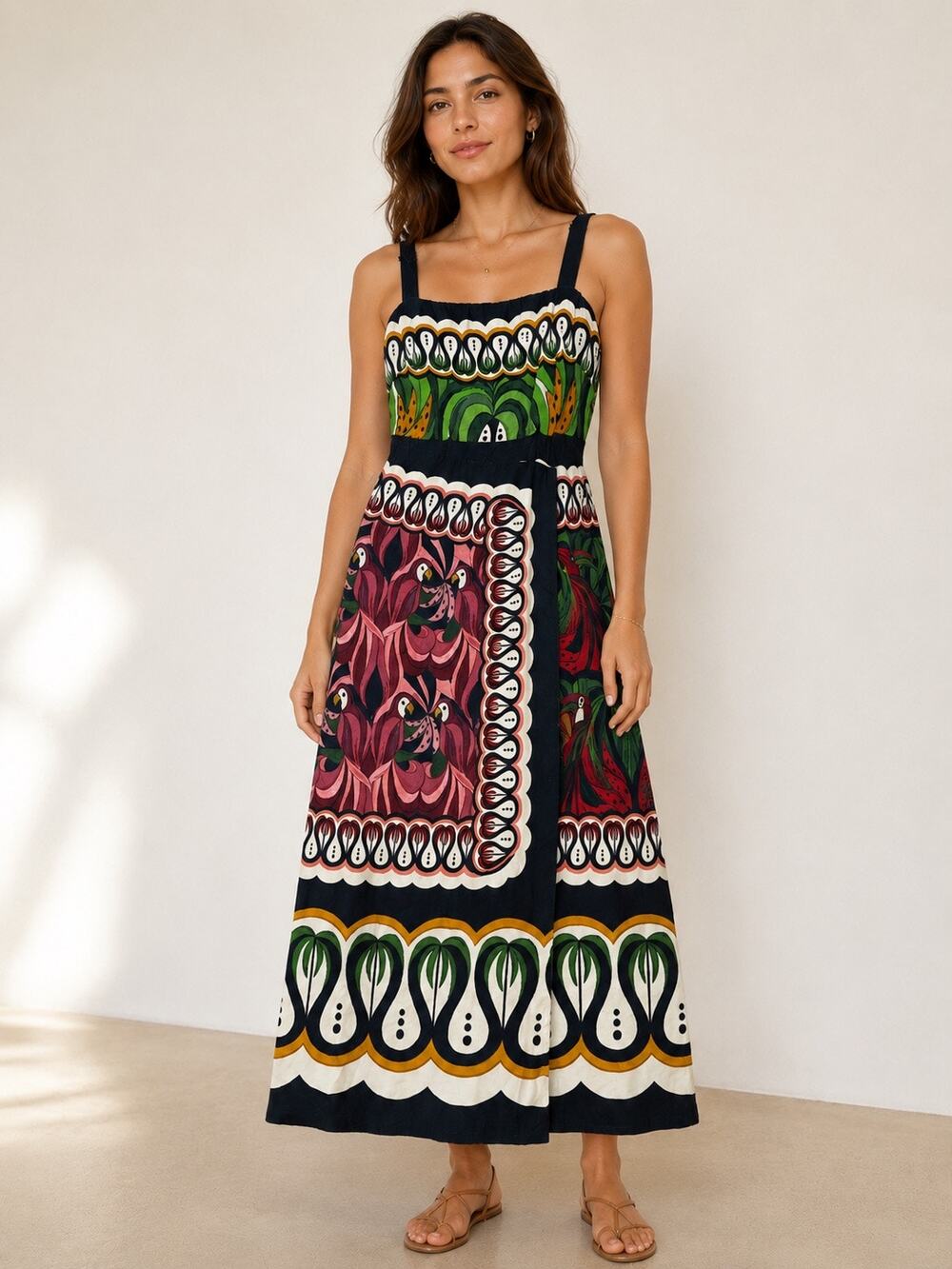 FARM Rio Multicolor Printed Maxi Dress — Green, Pink, Black, Yellow, White